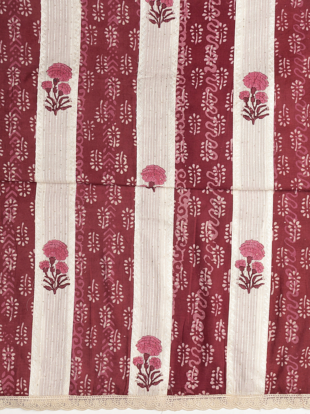 Brown Floral Printed Cotton Dress Material With Dupatta