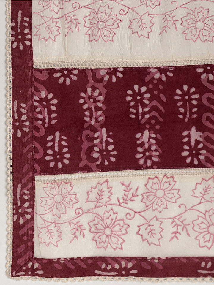 Brown Floral Printed Cotton Dress Material With Dupatta