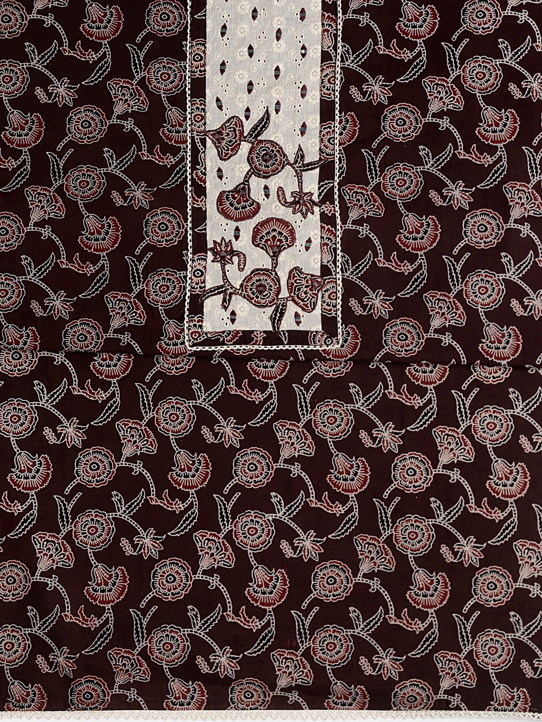Burgundy Floral Printed Cotton Dress Material With Dupatta