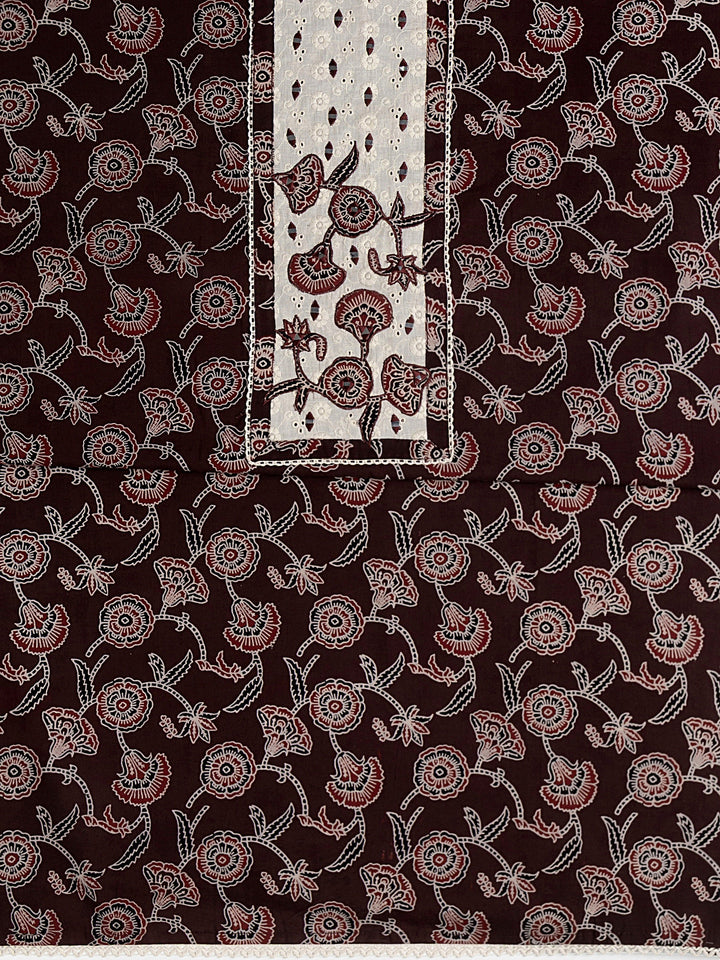 Burgundy Floral Printed Cotton Dress Material With Dupatta