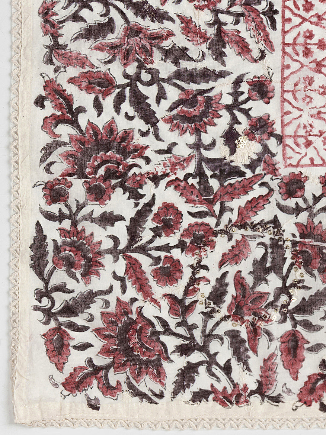 Burgundy Floral Printed Cotton Dress Material With Dupatta