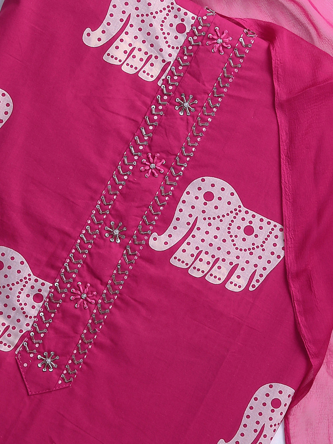 Pink Animal Printed Dress Material With Dupatta