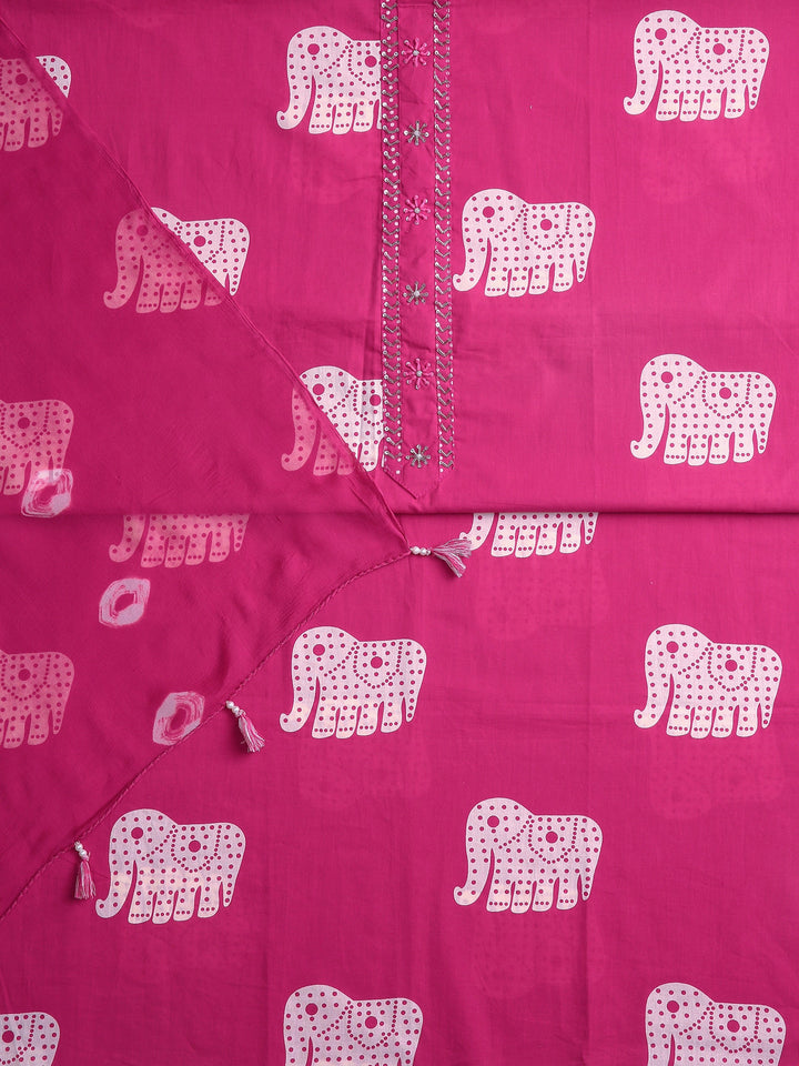 Pink Animal Printed Dress Material With Dupatta