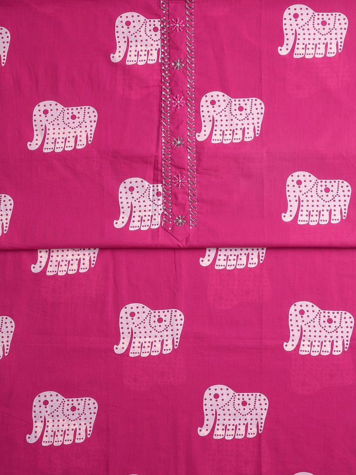 Pink Animal Printed Dress Material With Dupatta
