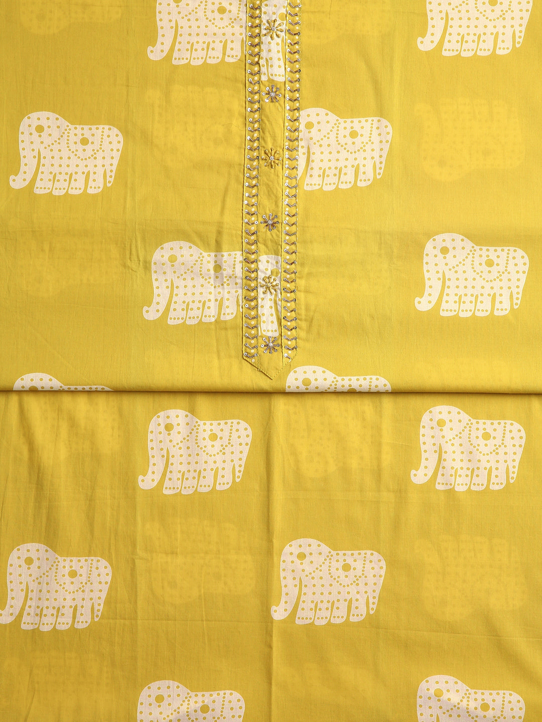 Yellow Animal Printed Dress Material With Dupatta