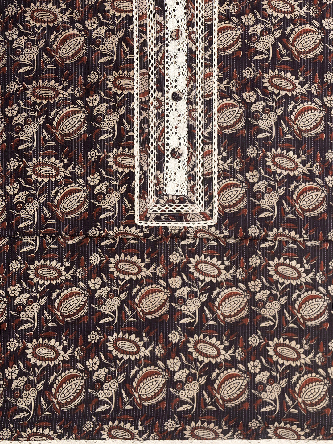 Black Floral Printed Cotton Dress Material With Dupatta