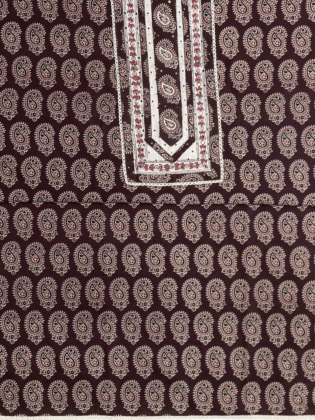 Burgundy Paisley Printed Cotton Dress Material With Dupatta