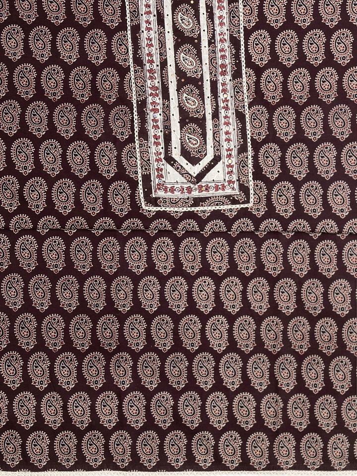Burgundy Paisley Printed Cotton Dress Material With Dupatta