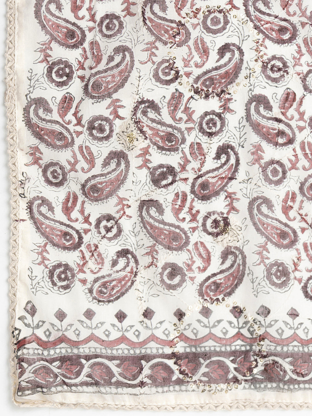 Burgundy Paisley Printed Cotton Dress Material With Dupatta
