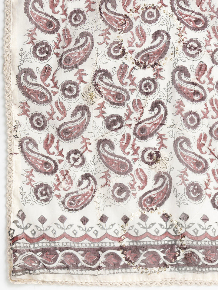 Burgundy Paisley Printed Cotton Dress Material With Dupatta