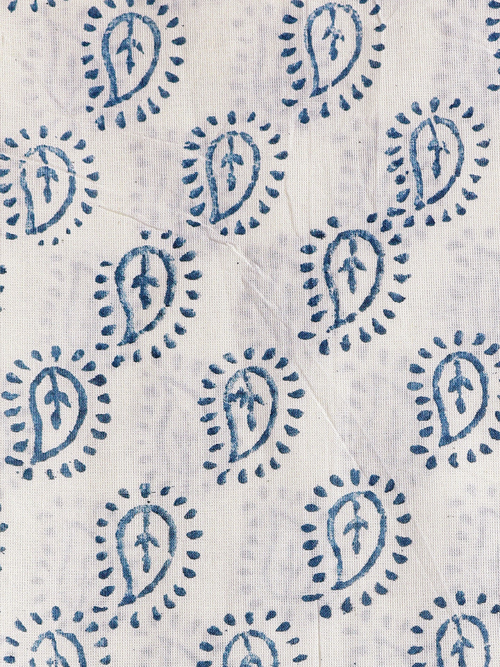 Blue Paisley Printed Cotton Dress Material With Dupatta