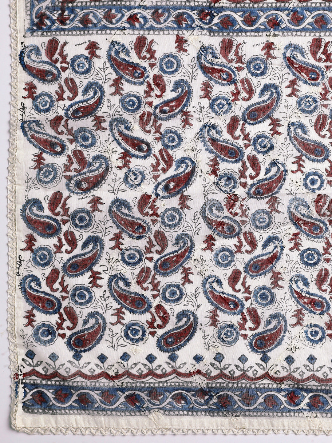 Blue Paisley Printed Cotton Dress Material With Dupatta