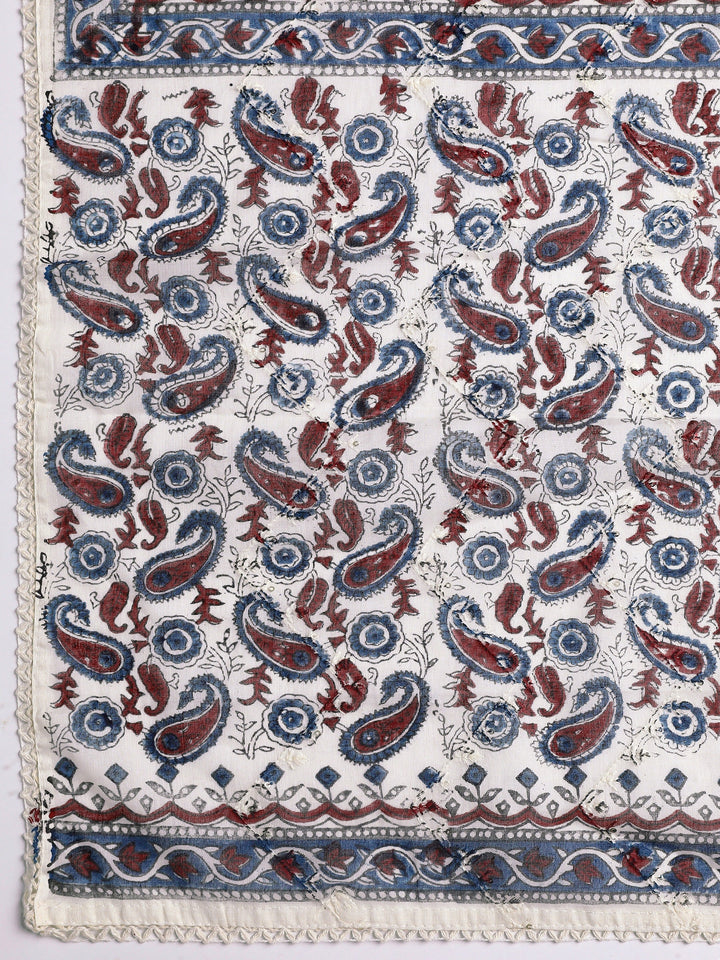 Blue Paisley Printed Cotton Dress Material With Dupatta