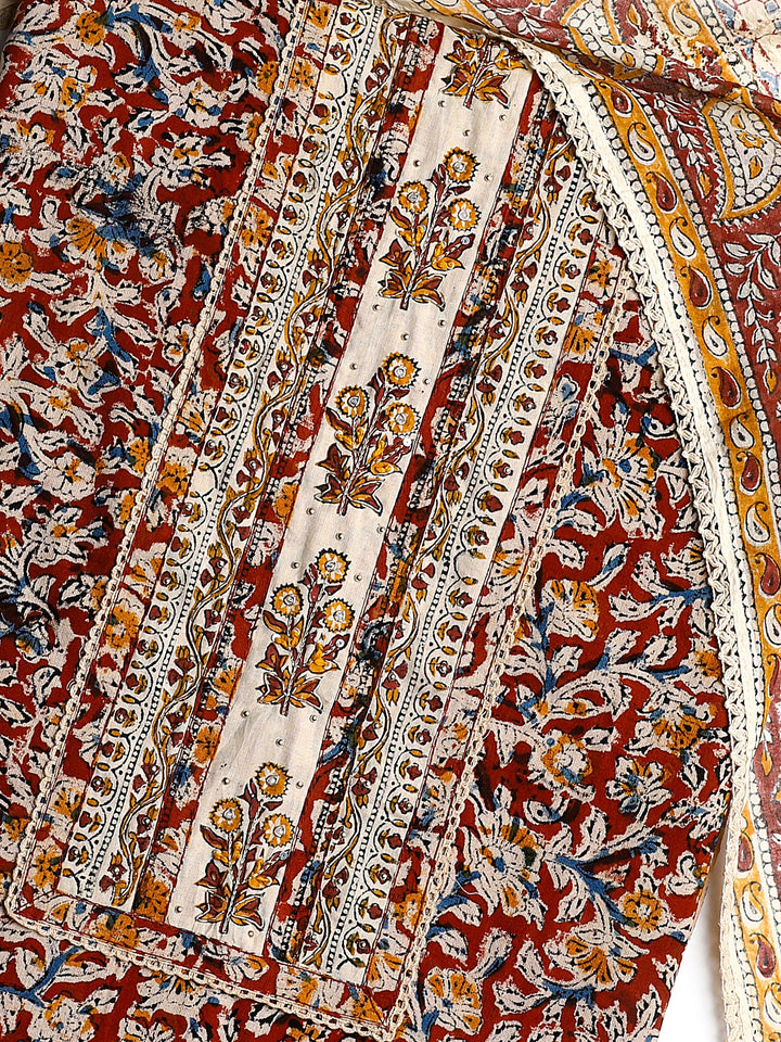 Multi Floral Printed Cotton Dress Material With Dupatta