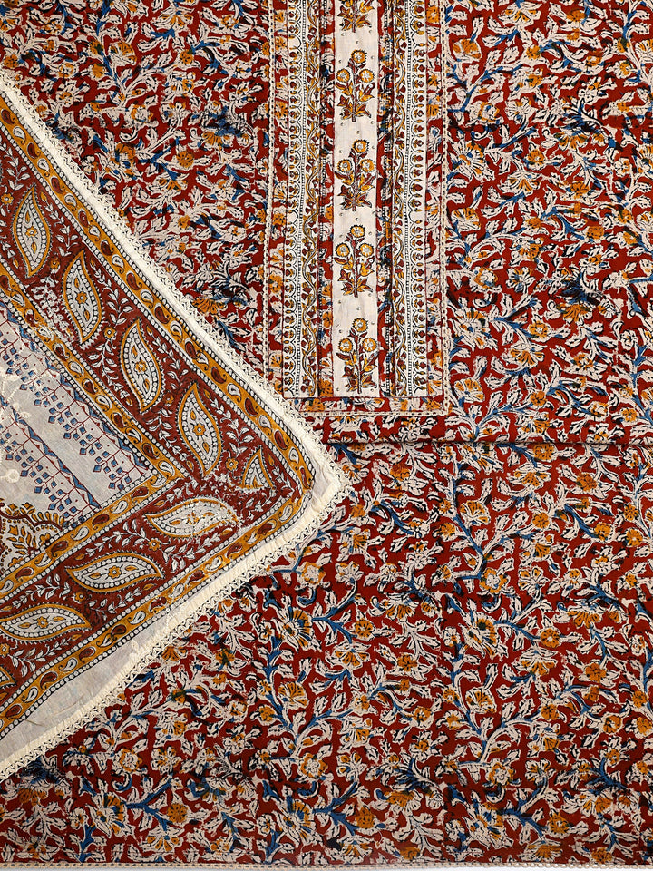 Multi Floral Printed Cotton Dress Material With Dupatta