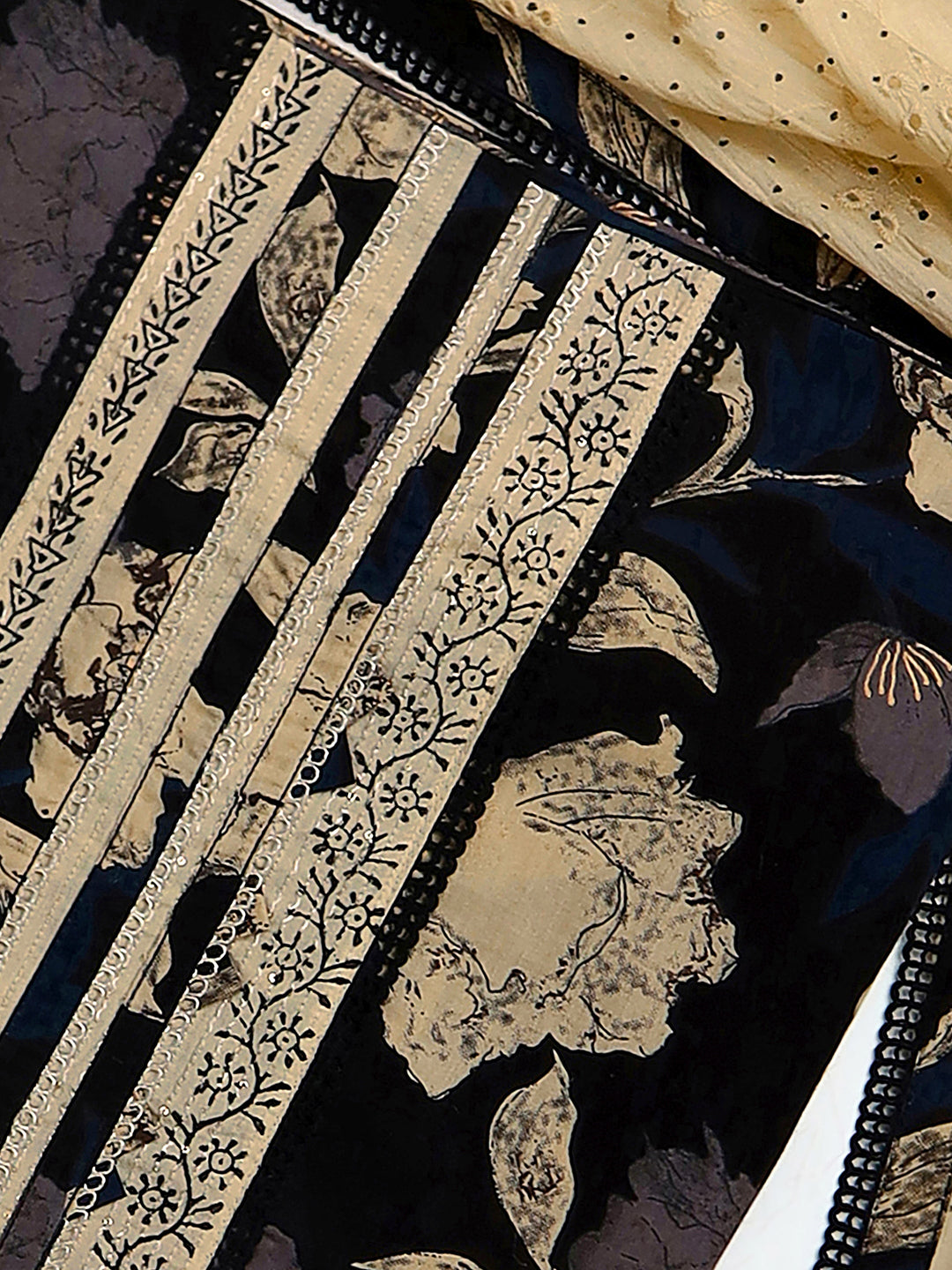 Black Floral Printed Cotton Dress Material With Dupatta
