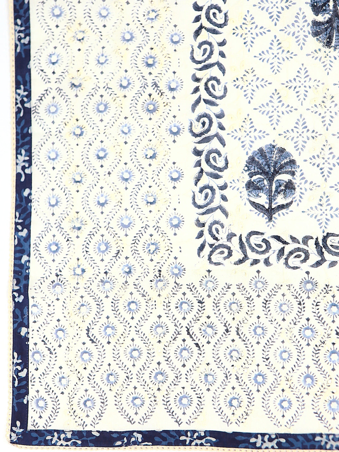 Navy Blue Ethnic Motif Printed Cotton Dress Material With Dupatta