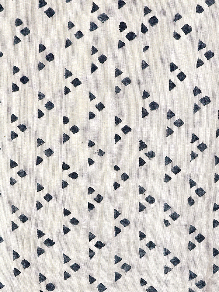 Navy Blue Ethnic Motif Printed Cotton Dress Material With Dupatta