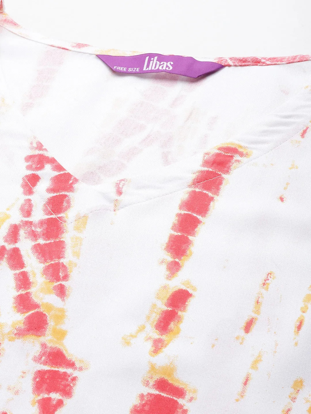 White rayon printed kaftan nightdress with tie-up details