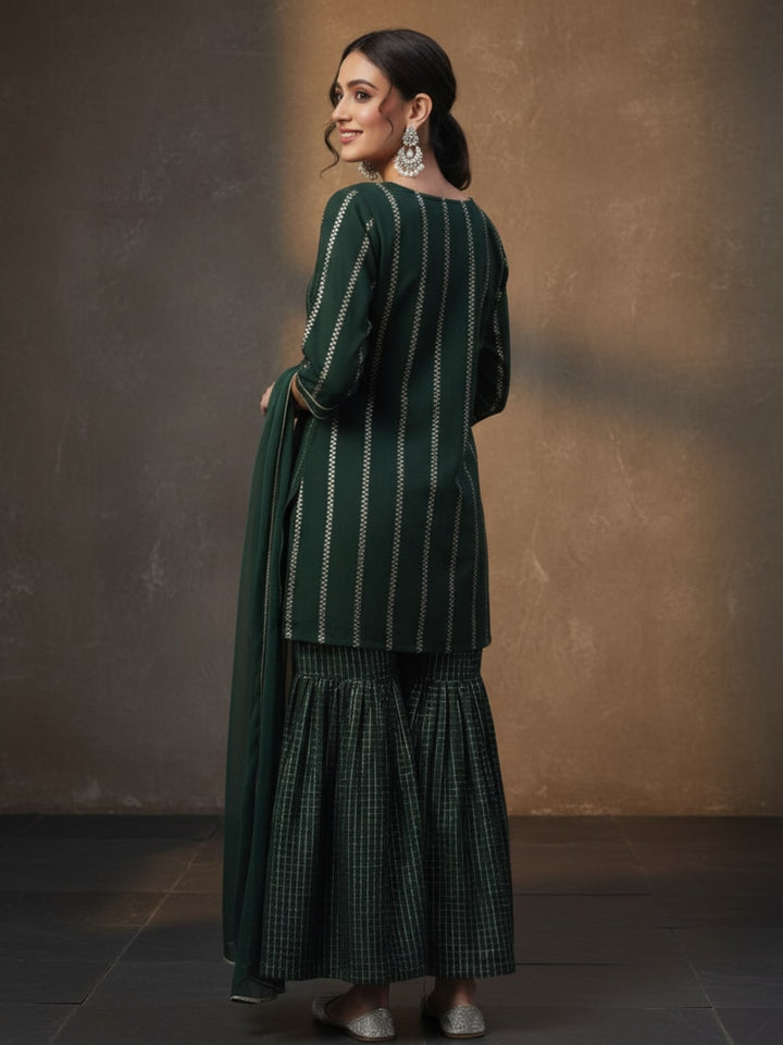 Green Striped Polyester Suit Set