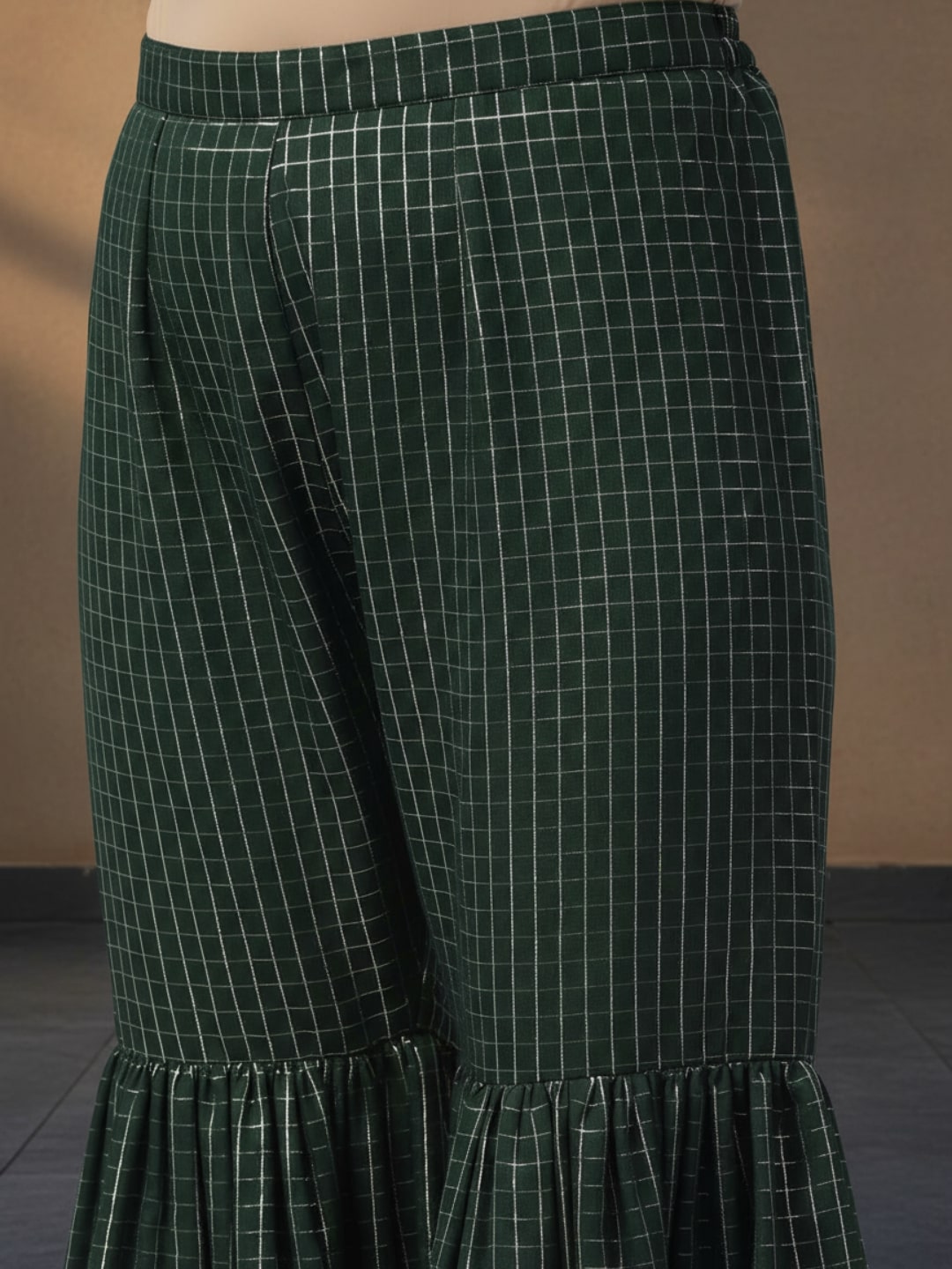 Green Striped Polyester Suit Set