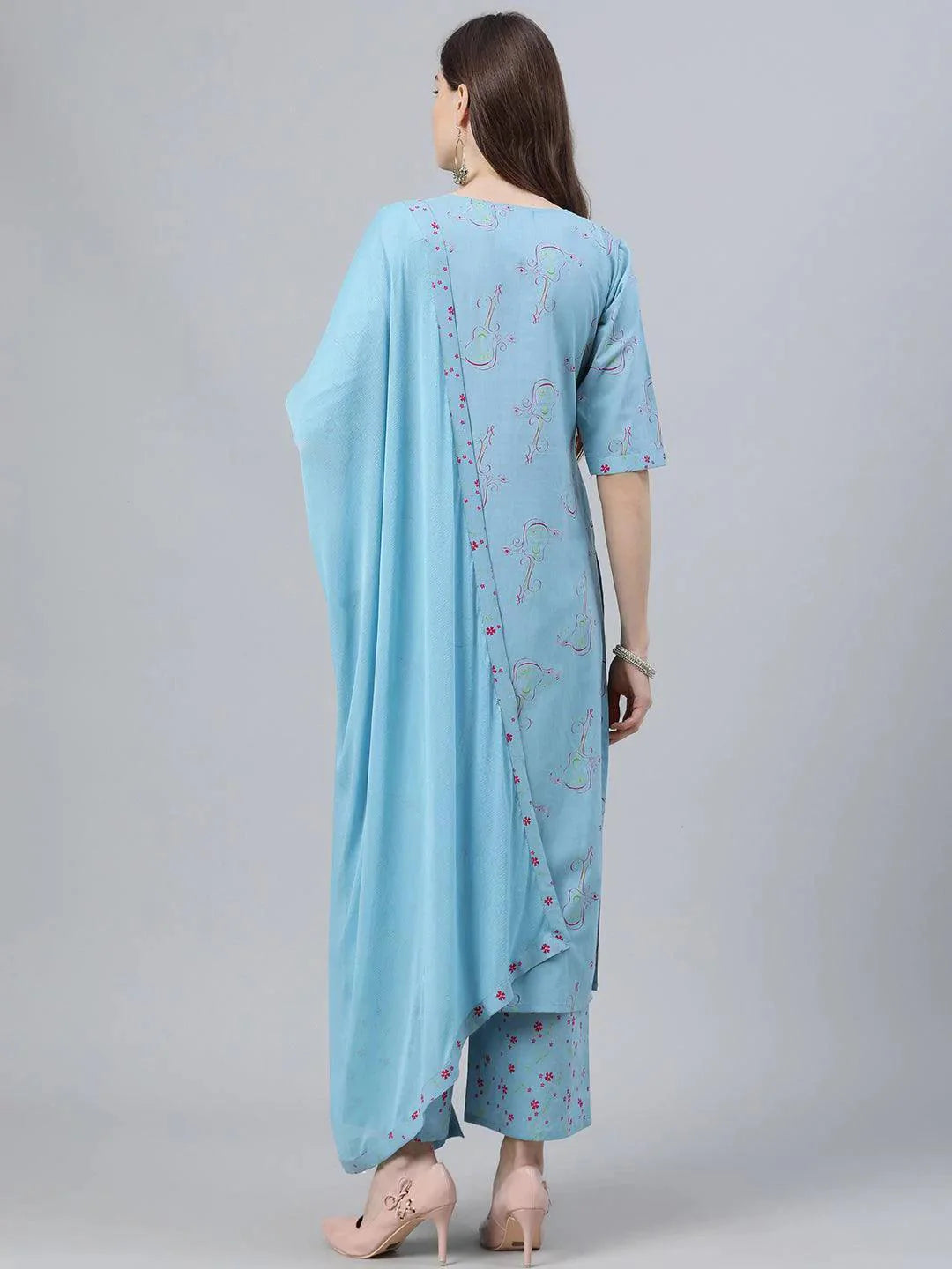 Blue Printed Cotton Suit Set - ShopLibas 