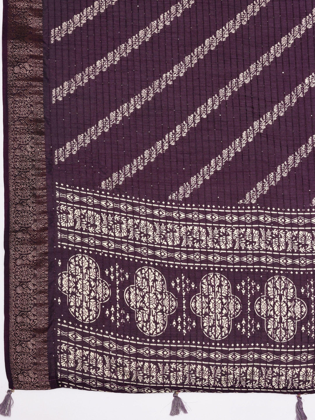 Purple Printed Silk Blend Saree With Unstitched Blouse Piece - Libas