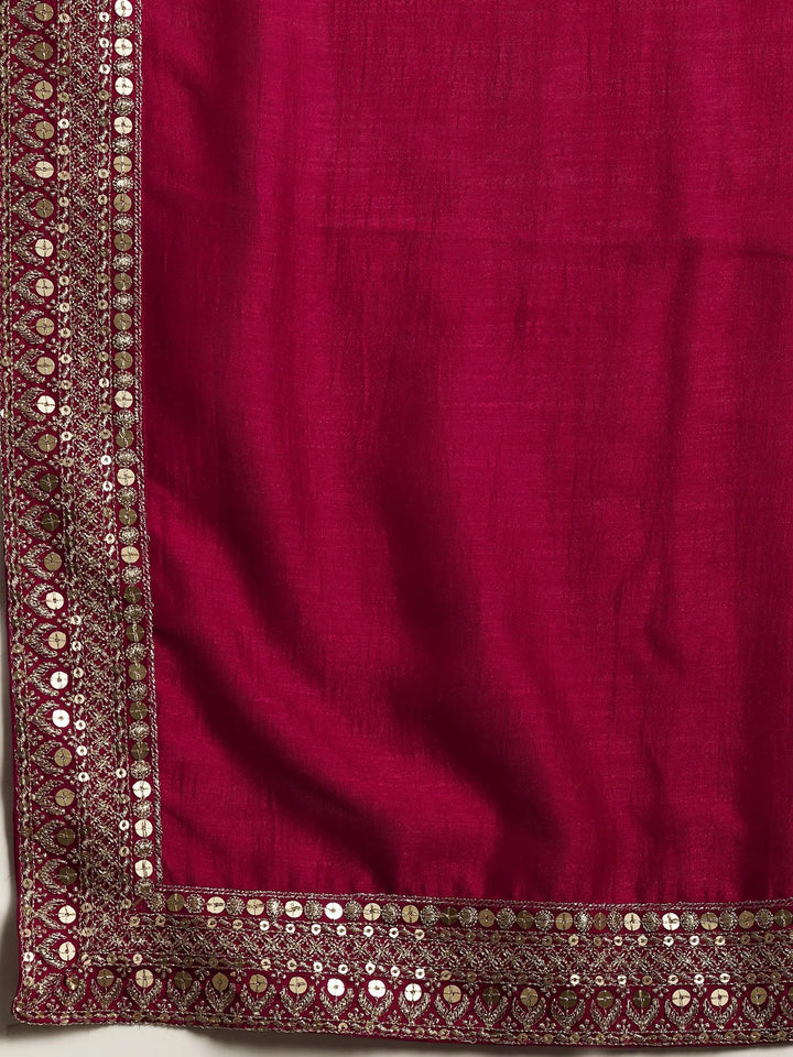 Pink Embroidered Silk Blend Straight Suit With Dupatta
