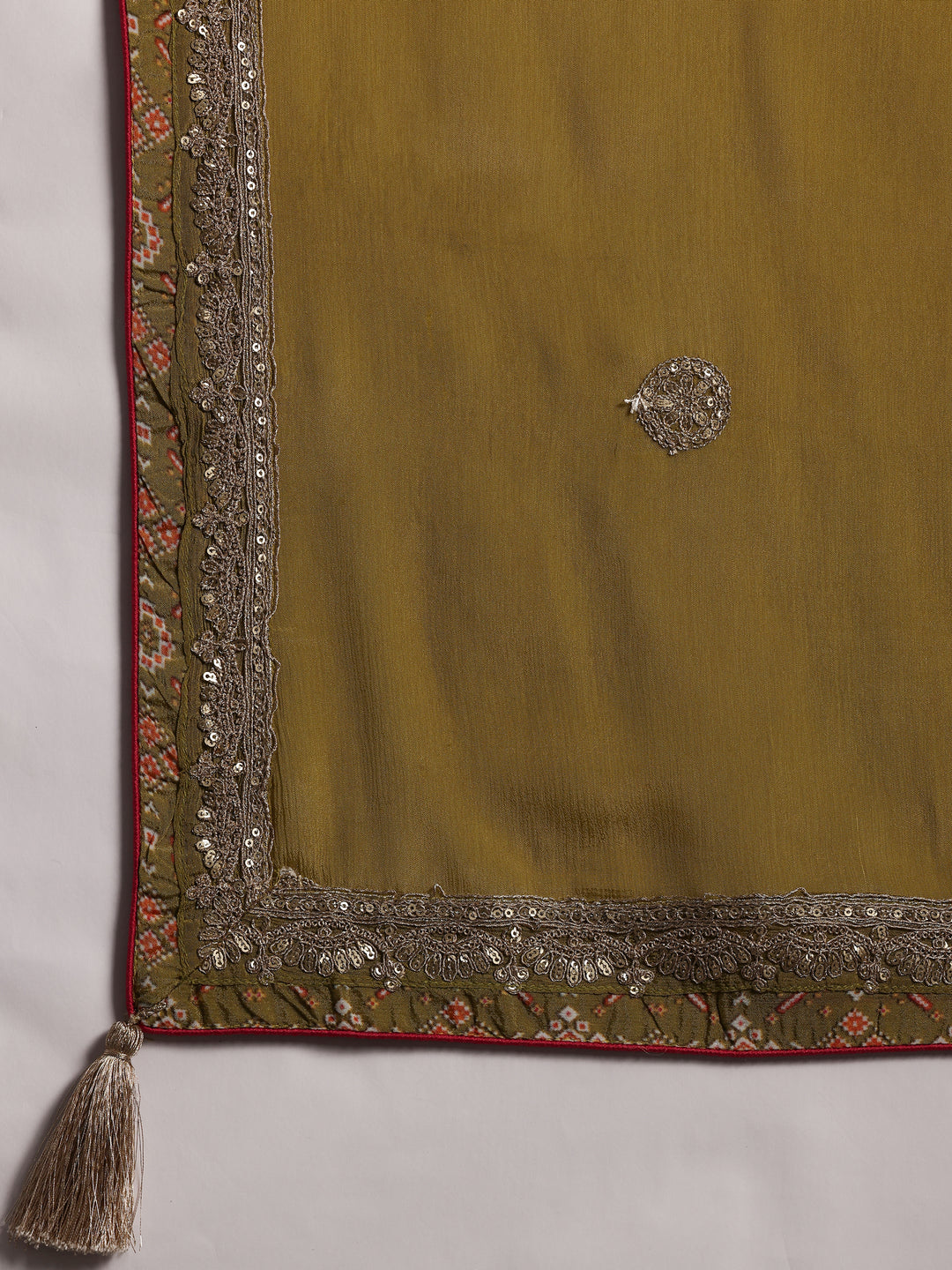 Libas Art Green Printed Silk Blend Straight Suit With Dupatta