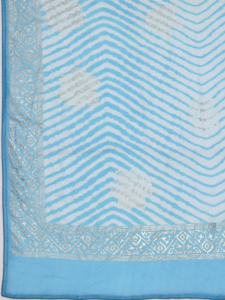 Blue Printed Poly Georgette Saree With Unstitched Blouse Piece - Libas