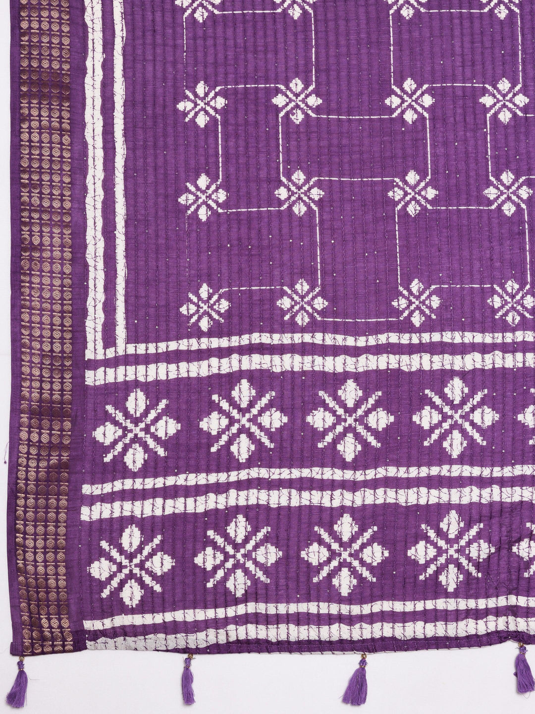 Lavender Printed Silk Blend Saree With Unstitched Blouse Piece - Libas