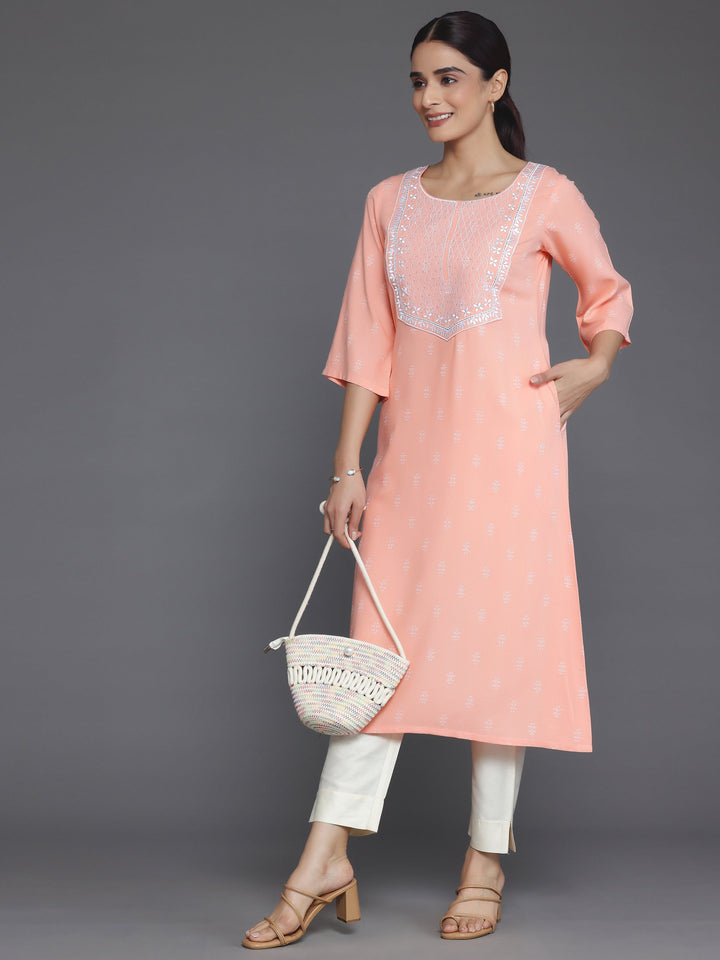Peach Woven Design Rayon Straight Kurta