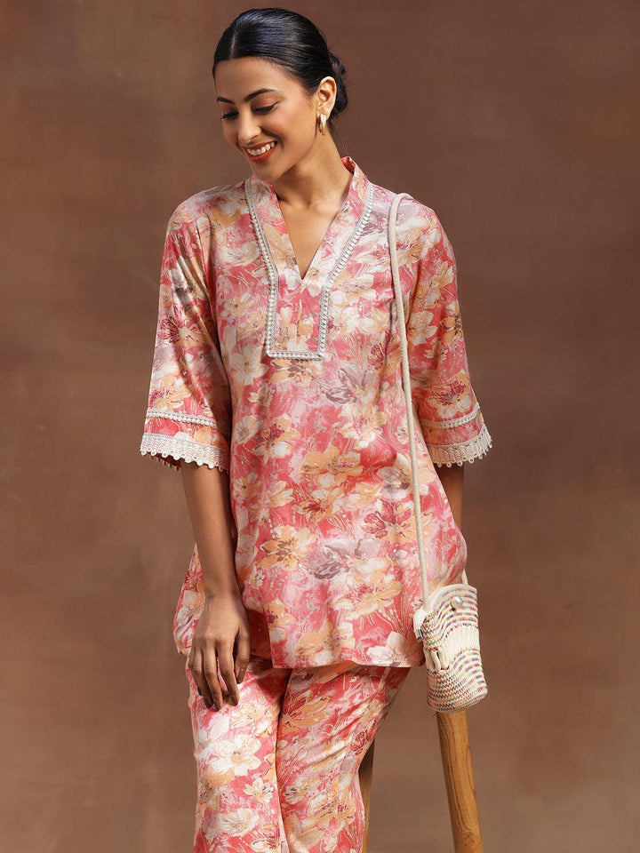 Peach Printed Cotton Blend Co-Ords