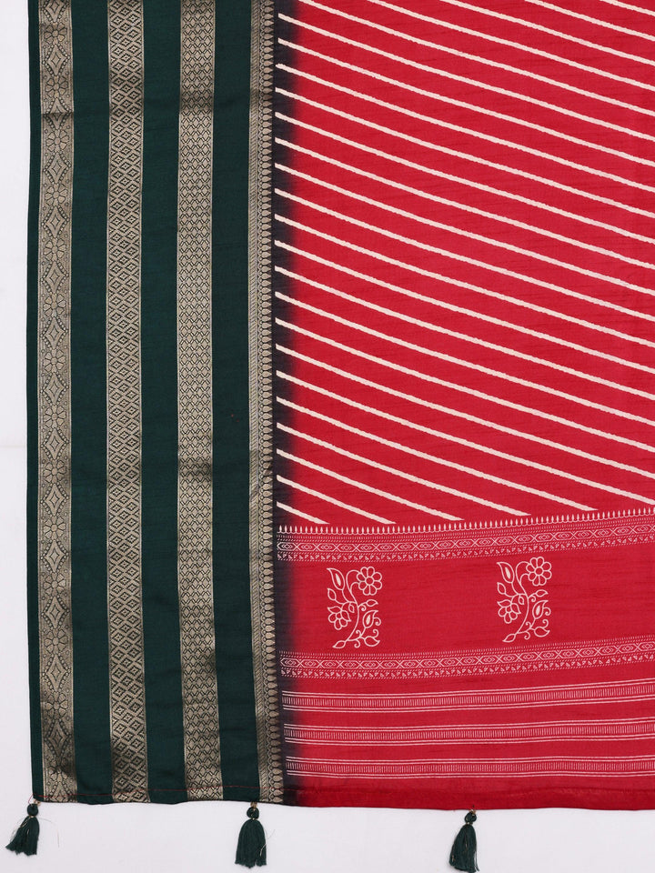 Pink Printed Silk Blend Saree With Unstitched Blouse Piece - Libas