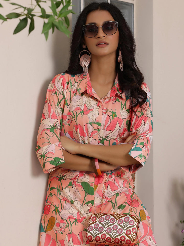 Peach Printed Rayon Co-Ords