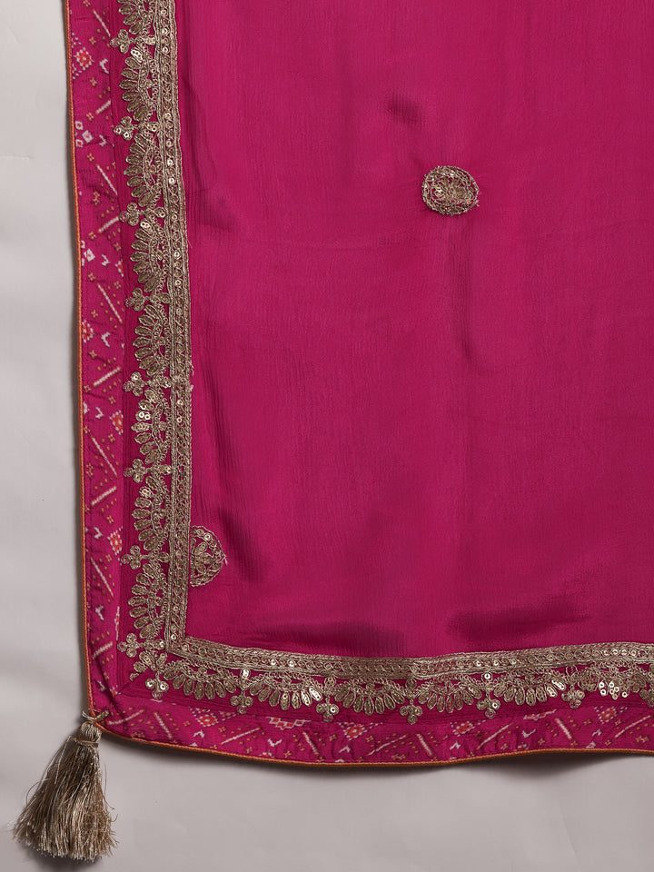 Libas Art Pink Printed Silk Blend Straight Suit With Dupatta