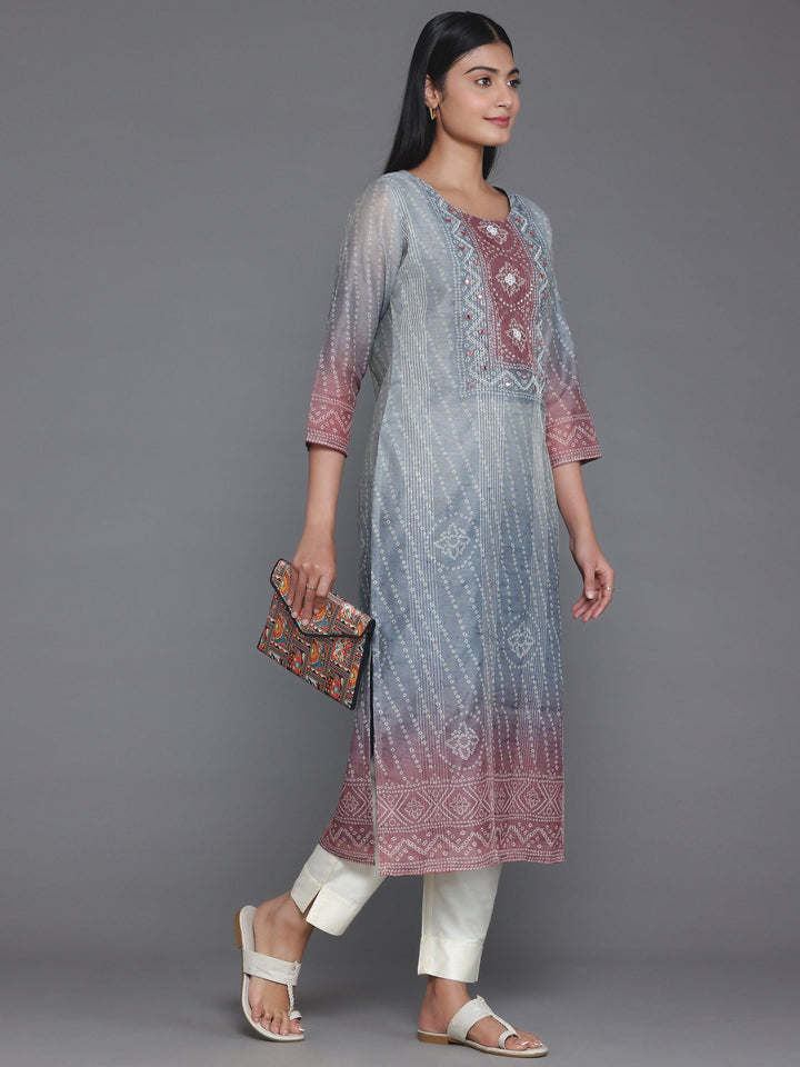 Grey Embellished Chanderi Silk Straight Kurta