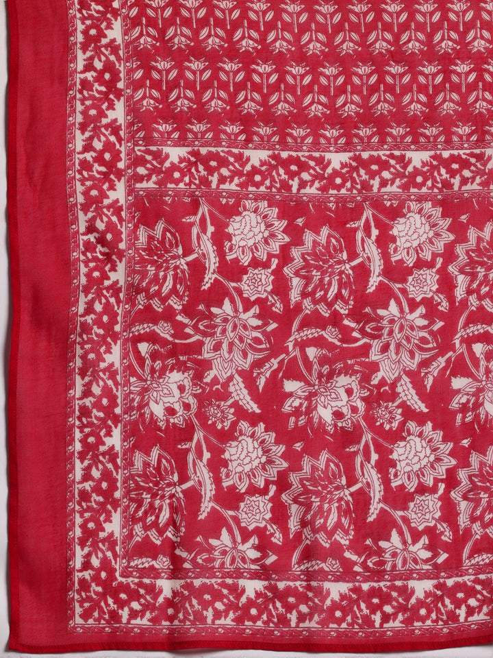 Chinar Pink Printed Cotton A-Line Kurta With Trousers & Dupatta - ShopLibas
