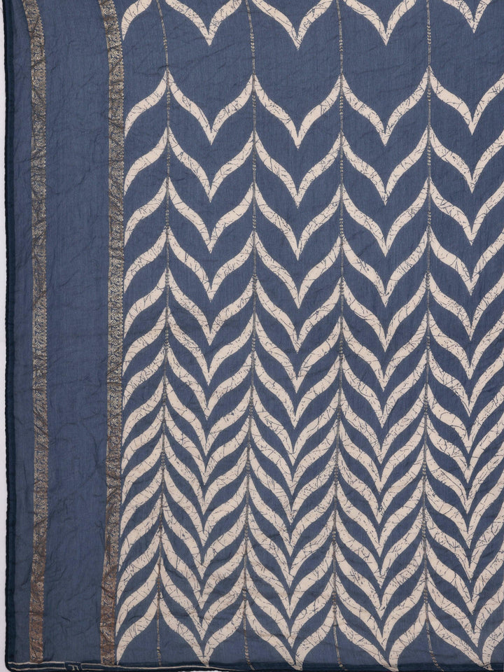 Blue Printed Poly Georgette Saree With Unstitched Blouse Piece - Libas