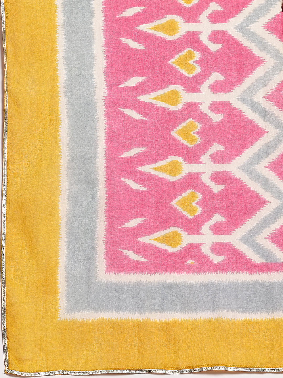 Mustard Printed Cotton Straight Suit With Dupatta