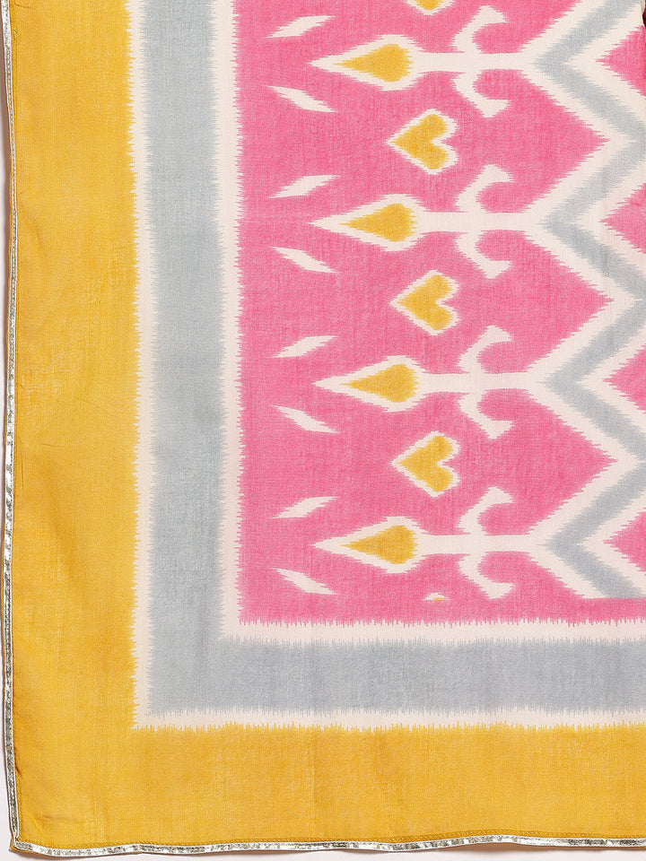 Mustard Printed Cotton Straight Suit With Dupatta