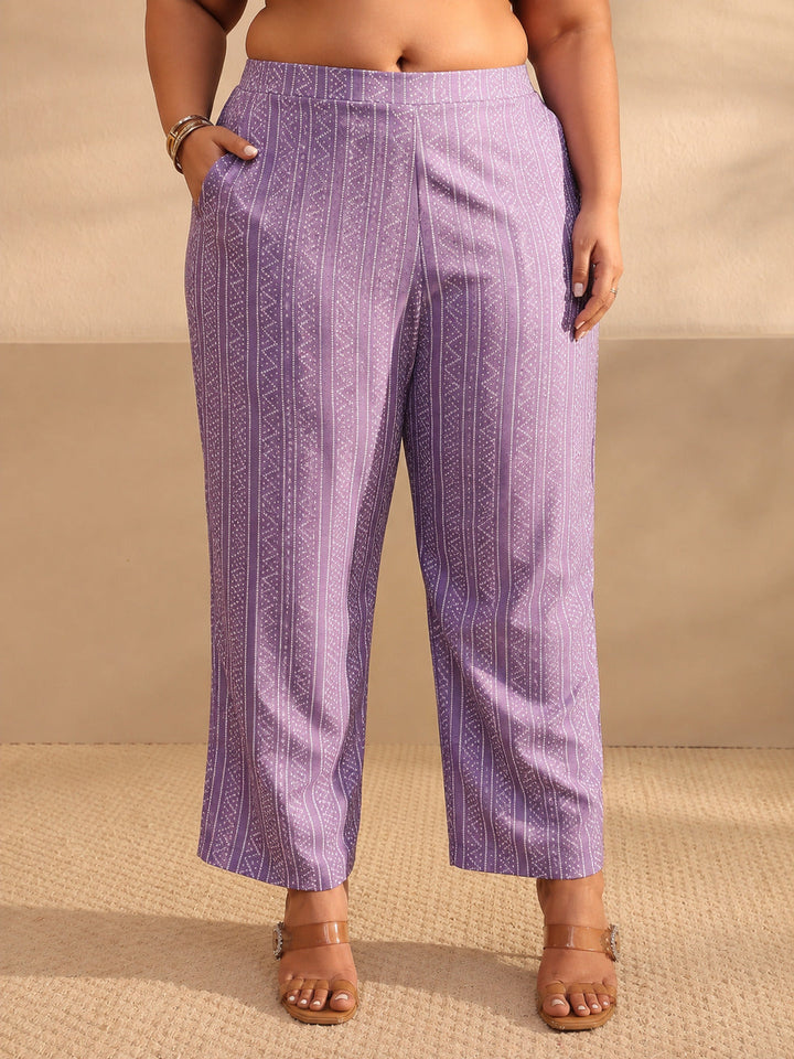 Plus Size Lavender Bandhani Printed Cotton Straight Suit Set With Dupatta