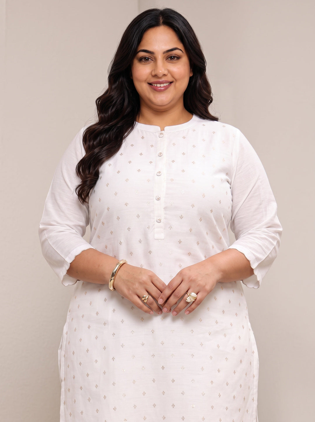 Plus Size White Ethnic Woven Design Chanderi Silk Straight Suit Set With Dupatta