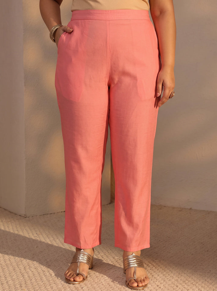 Plus Size Pink Woven Design Chanderi Silk Straight Suit Set