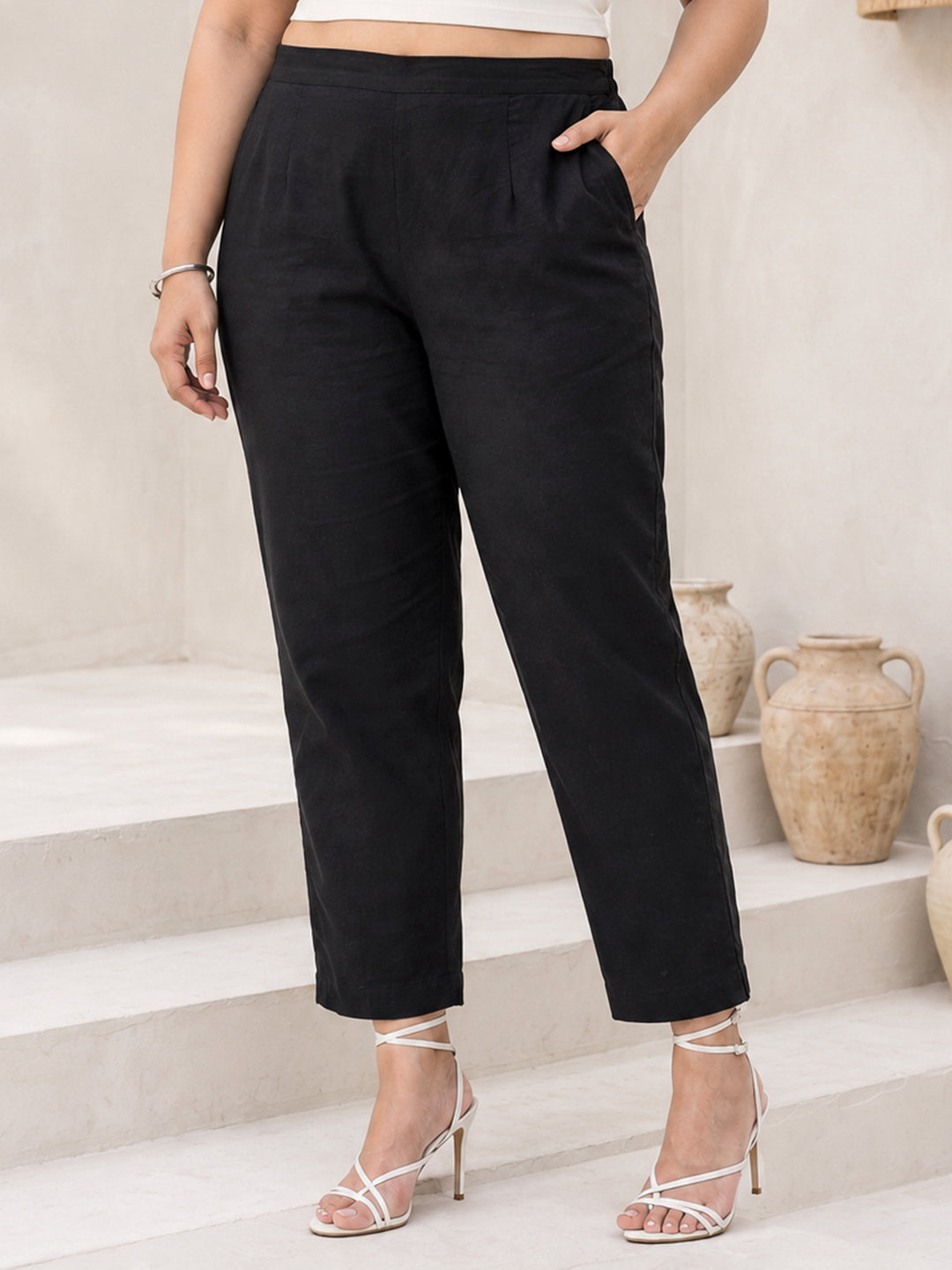 Plus Size Black Ajrakh Printed Cotton Straight Suit Set