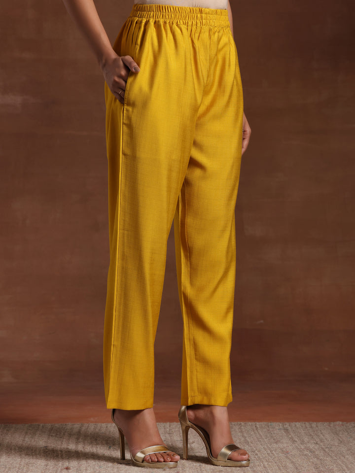 Mustard Embroidered Silk Blend  Straight Suit Set With Dupatta