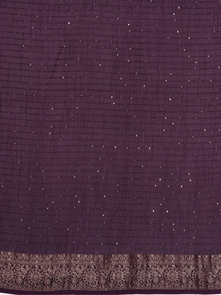 Purple Printed Silk Blend Saree With Unstitched Blouse Piece - Libas