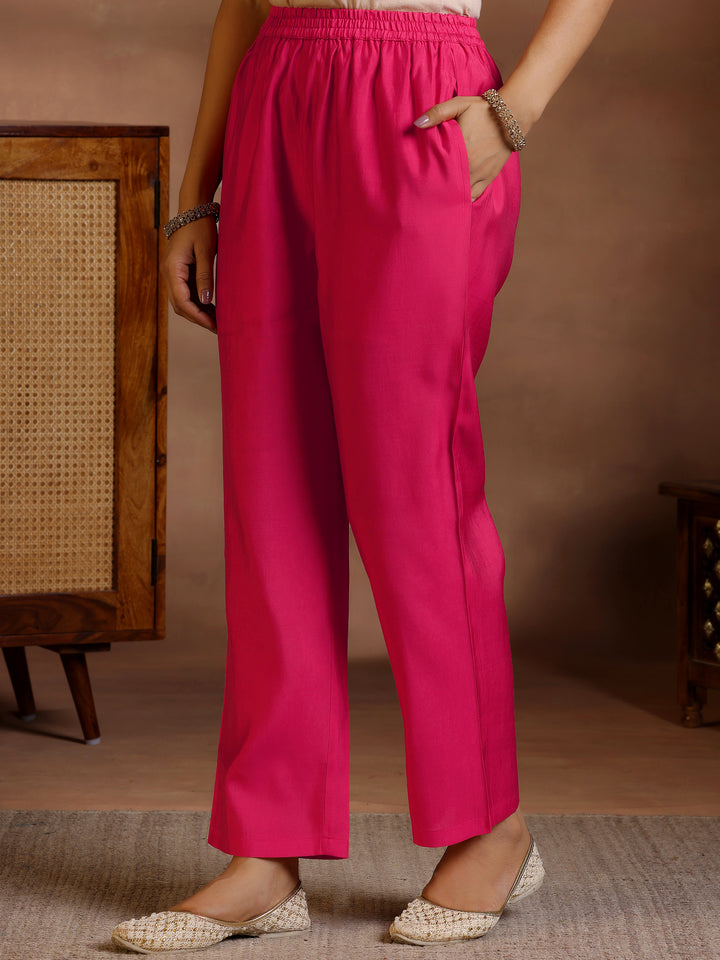 Pink Yoke Design Silk Blend Straight Suit Set With Dupatta