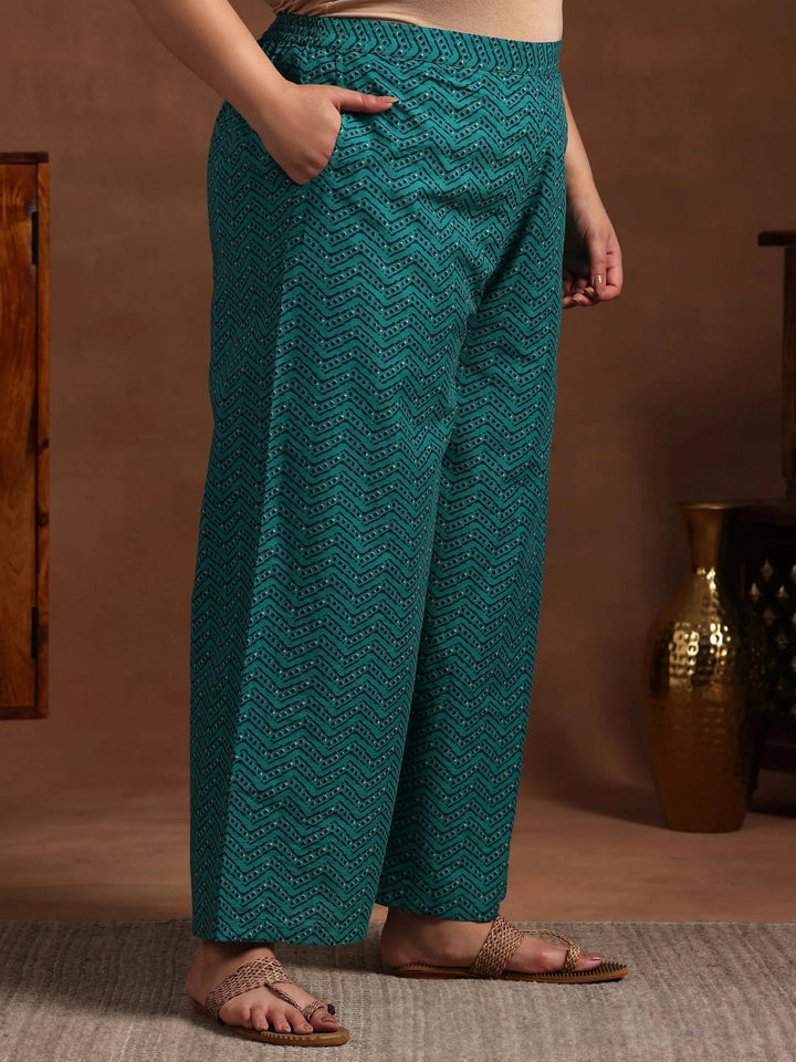 Plus Size Blue Printed Cotton Straight Suit With Dupatta