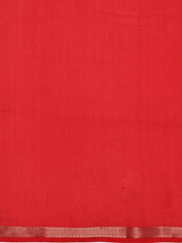 Red Printed Silk Blend Saree With Unstitched Blouse Piece - Libas